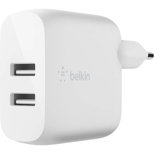 Belkin Boost Charge USB-A-Netzladegerät, 24 W, mit zwei Anschlüssen und USB-A/Lightning-Kabel (für iPhone SE, 11, 11 Pro, 11 Pro Max, XS, XS Max, XR, X, 8, iPad und AirPods)