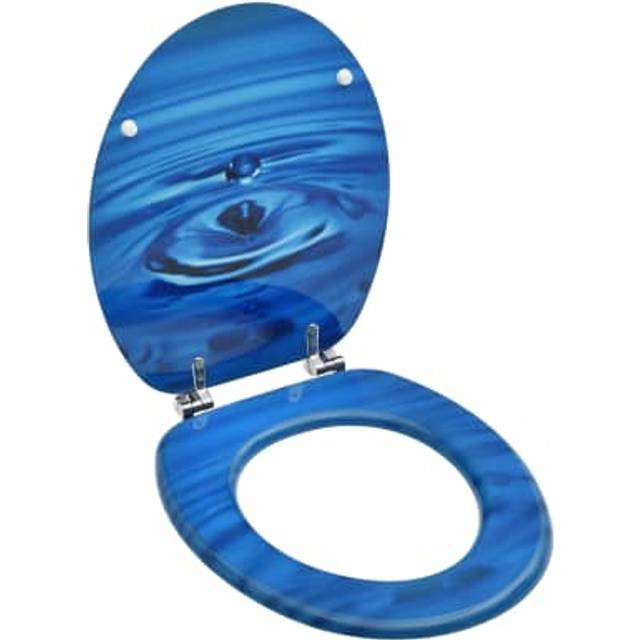 vidaXL WC Toilet Seat with Lid MDF Blue Water Drop Design