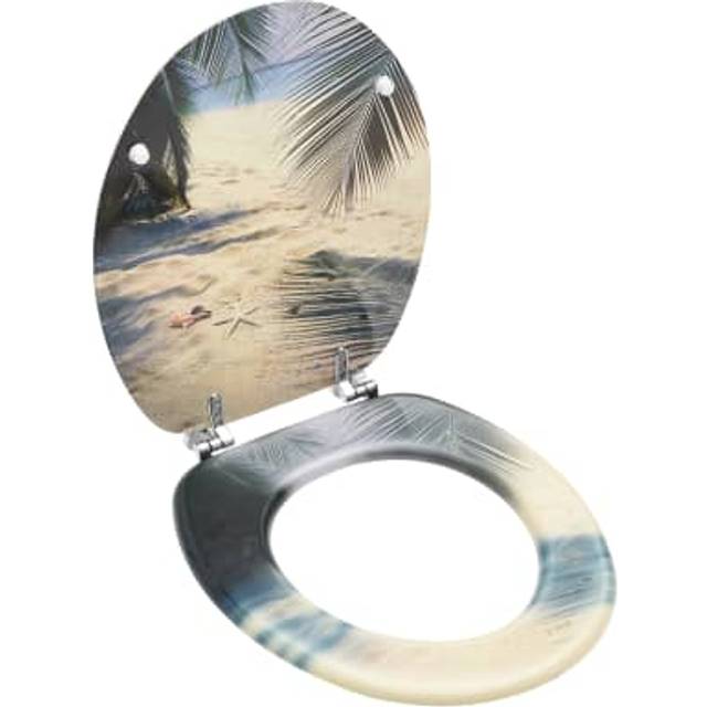 vidaXL WC Toilet Seat with Lid MDF Beach Design - Multicolour