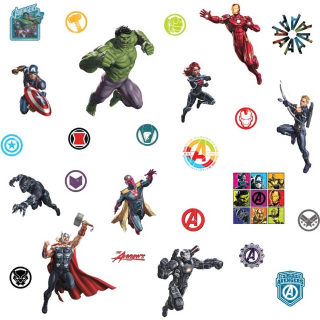 RMK4289SCS Classic Avengers Peel and Stick Wall Decals, 26, Red, Green, Blue, Black, Purple, Yellow, 6.22 cm. 6.22 cm by 21.87 cm. 26.52 cm