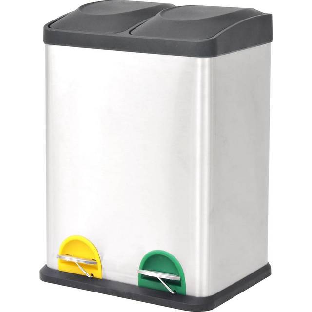 vidaXL Recycling Pedal Bin Garbage Trash Bin Stainless Steel 36 L - Silver