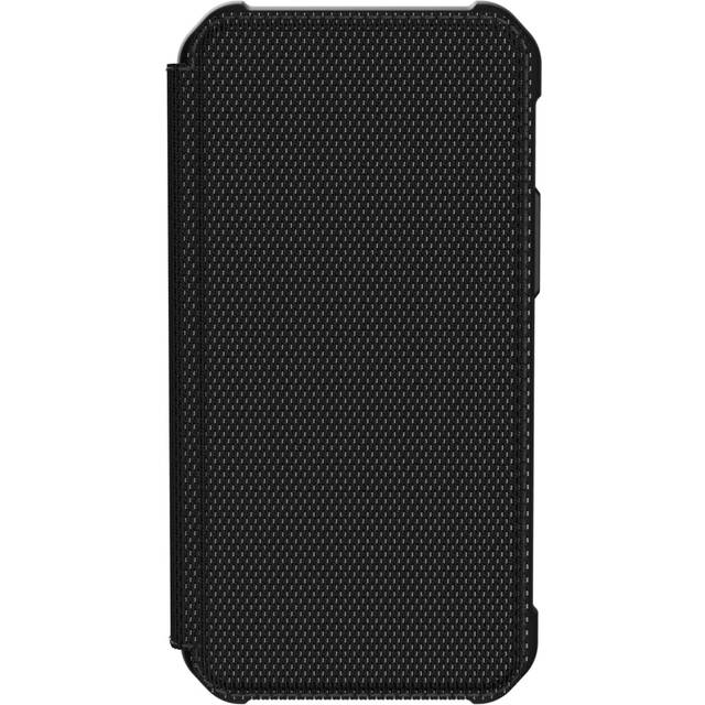 URBAN ARMOR GEAR UAG iPhone 12 Mini 5G – (5,4 tum) flip folio fodral med kortplatser och visningsstativ fjäderlätt robust metropolis skyddsfodral, LTHR AMR svart