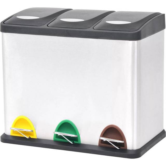 vidaXL Recycling Pedal Bin Garbage Trash Bin Stainless Steel 24 L - Silver
