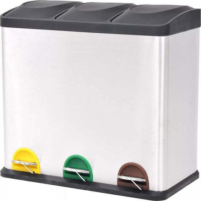 vidaXL Recycling Pedal Bin Garbage Trash Bin Stainless Steel 54 L - Silver