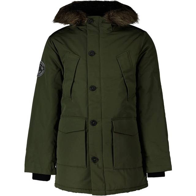 Superdry Damen Everest Parka mit Kapuze und Kunstfellbesatz Kaki - Größe: 44