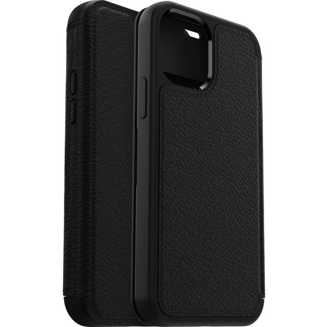 OtterBox Strada skal för iPhone 12 / iPhone 12 Pro, stöttåligt, fallsäkert, premiumläder skyddande folioskal med två korthållare,testad till militärstandard x3, Svart