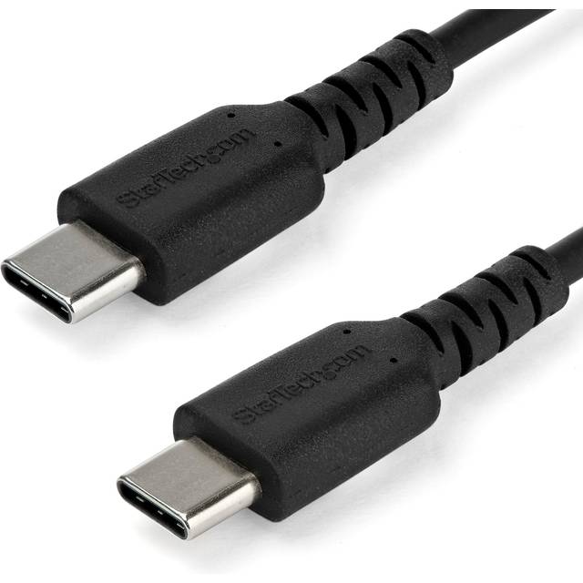 StarTech.com 1 m USB C-laddningskabel – hållbar snabbladdning och sync USB 3.1 typ C till USB C laptop laddningssladd – TPE jacka Aramid Fiber M/M 60 W svart – Samsung S10 S20 iPad Pro MS Surface (RUSB2AC1MB)