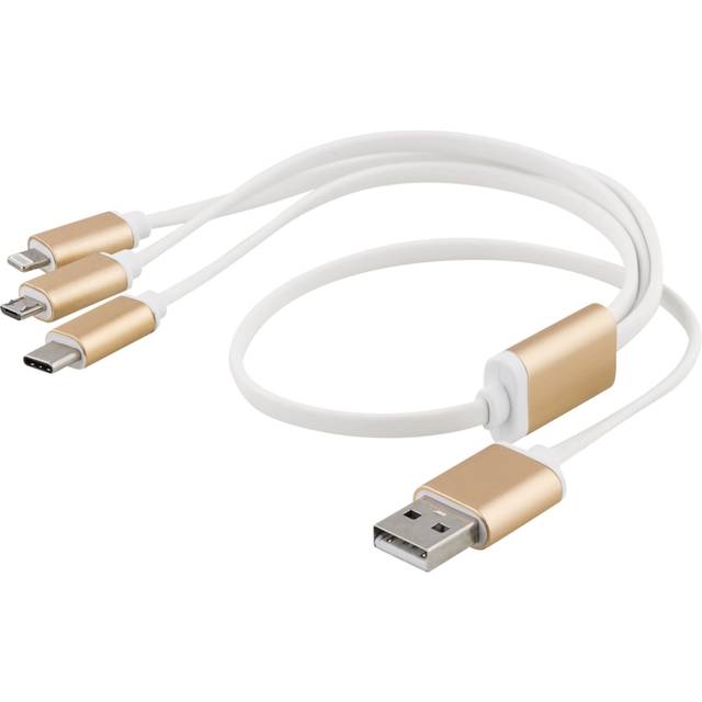 EPZI Multiladdare, USB-C, Lightning, Micro USB, USB-A, 50cm, vit