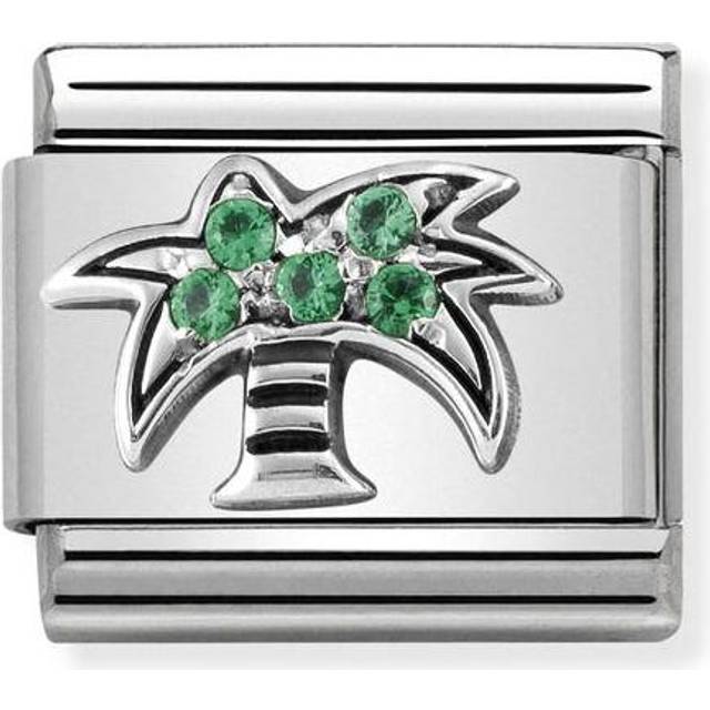 Nomination Classic Silver CZ Palm in Green Flowers &amp; Nature Charms