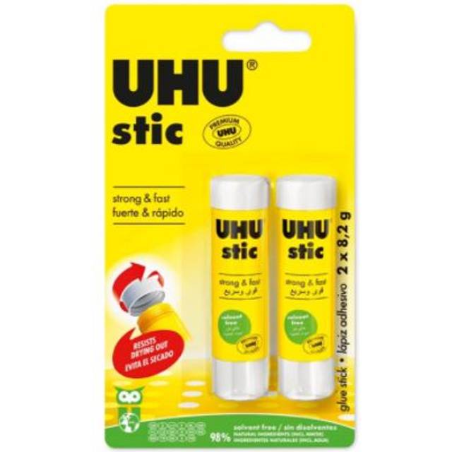 UHU Stick Glue Stick - 8.2g - Solvent Free - Clear Application - Twin Pack