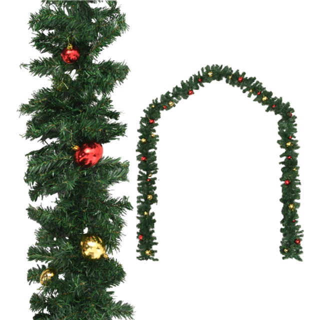 vidaXL Julgirlanger 4 st med julkulor grön 270 cm PVC