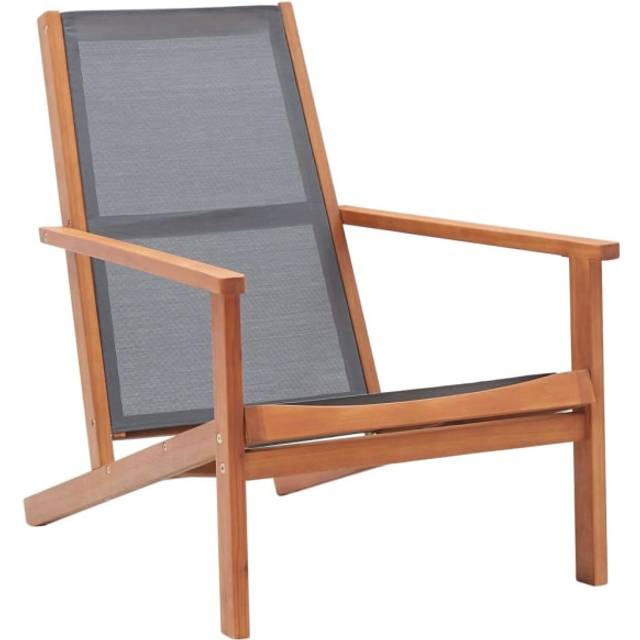 vidaXL Solid Eucalyptus Wood and Textilene Garden Lounge Chair Grey Seating