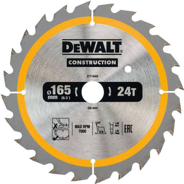 Dewalt - Cordless Construction Trim Saw Blade 165 x 20Mm x 24T