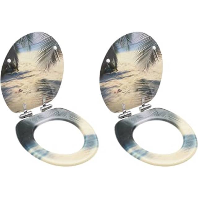 vidaXL WC Toilet Seats with Soft Close Lid 2 pcs MDF Beach Design - Multicolour