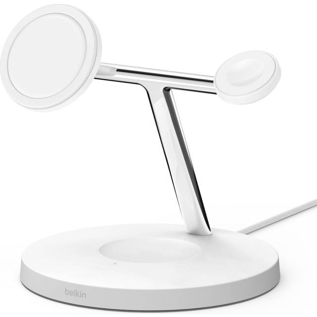 Belkin BoostCharge Pro 3-i-1 trådlös laddare med MagSafe för iPhone 15, iPhone 14, iPhone 13, iPhone 12 + Apple Watch + AirPods, laddar iPhone 15- och iPhone 14-modeller magnetisk upp till 15W