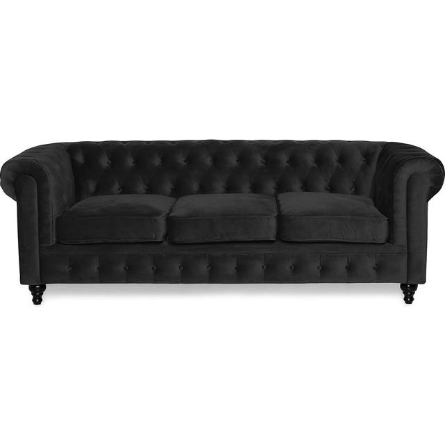 Chesterfield Lyx 3-sits sammetssoffa grå