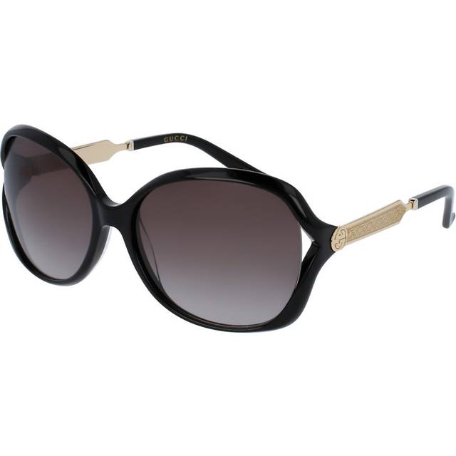 Gucci Woman GG0076S 002 Sunglasses Injected Black Grey Round Normal Shaded