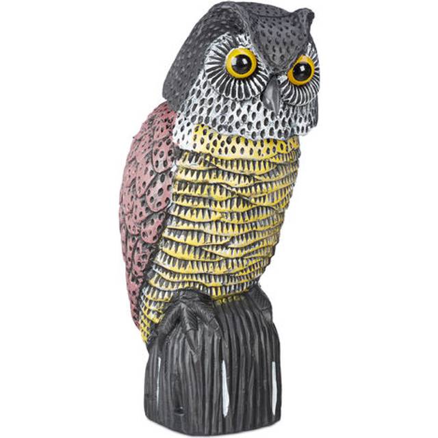 Relaxdays - Owl Bird Deterrent with Swivel Head, Standing Figurine, Dove Scarecrow for Garden, Balcony, Patio, Multicolour