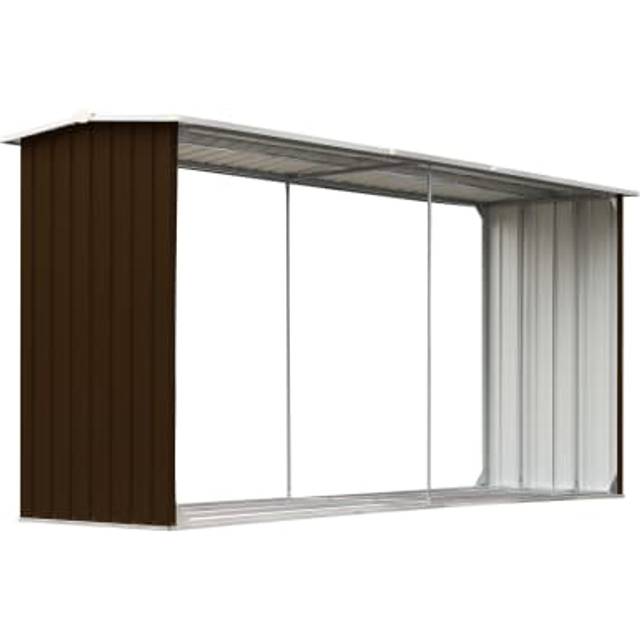 vidaXL Garden Log Storage Shed Galvanised Steel Brown Outdoor Firewood Sheds