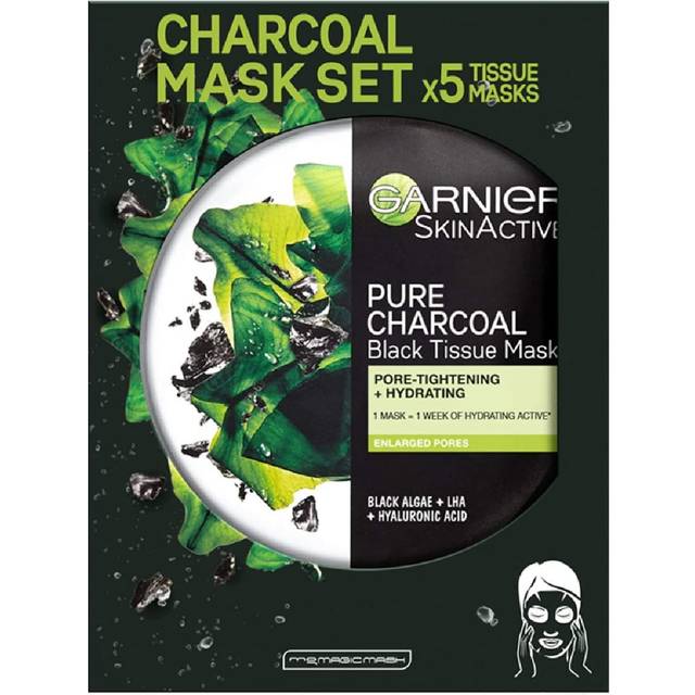 Garnier Charcoal and Algae Purifying Tissue Mask, Hydrating Tissue Face Sheet Mask for Enlarged Pores Pack of 5