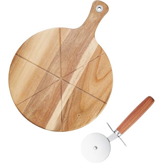 Dorre Sade pizzaset pizzaskärare skärbräda Ø32 cm Akacia - Beige