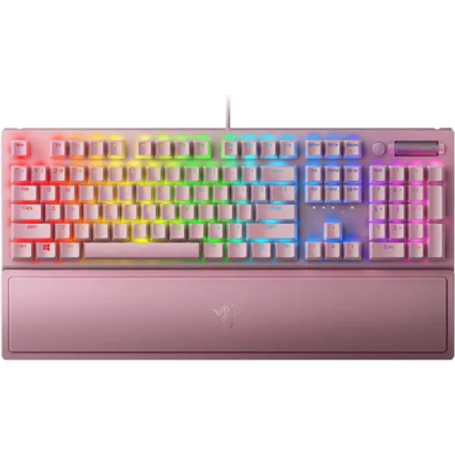 Razer BlackWidow V3 Quartz (Green Switch) - Mekaniskt speltangentbord med Chroma RGB (Digitalt multifunktionshjul och medietangent, Ergonomiskt handledsstöd) Rosa, Amerikansk Layout