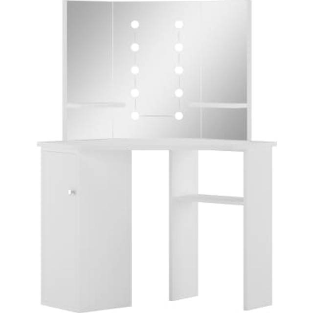 Sminkbord med LED-lampor hörn vit