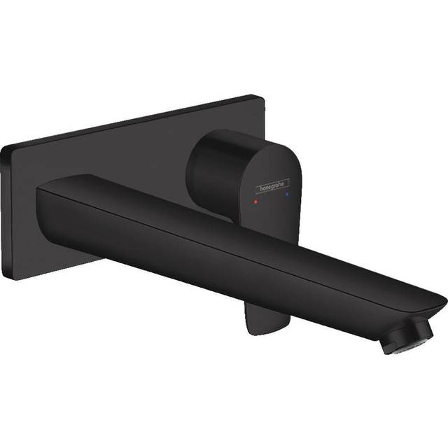 Talis e Single lever basin mixer for concealed installation with spout 22.5 cm, Matt black, free flow waste (71734670) - Hansgrohe
