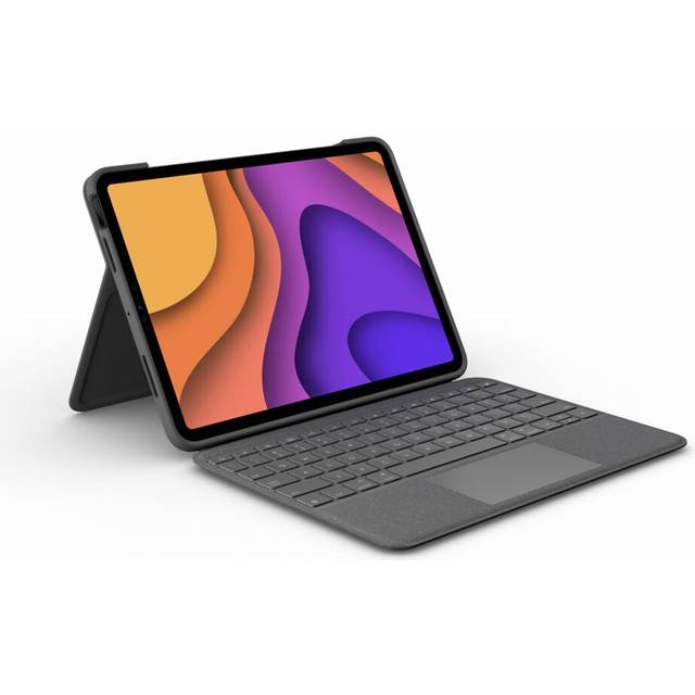 Logitech Folio Touch - Tangentbord och foliefodral - med pekdyna - bakgrundsbelyst - Apple Smart connector - QWERTY - hela norden - oxford-grå - för