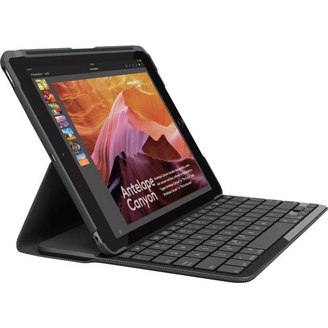 Slim Folio för iPad Air (3:e generationen). Integrerat trådlöst tangentbord, fyra års batteritid, Bluetooth-lågenergi, hållare för Logitech Crayon och Apple Pencil (1:a generationen) - Grafit