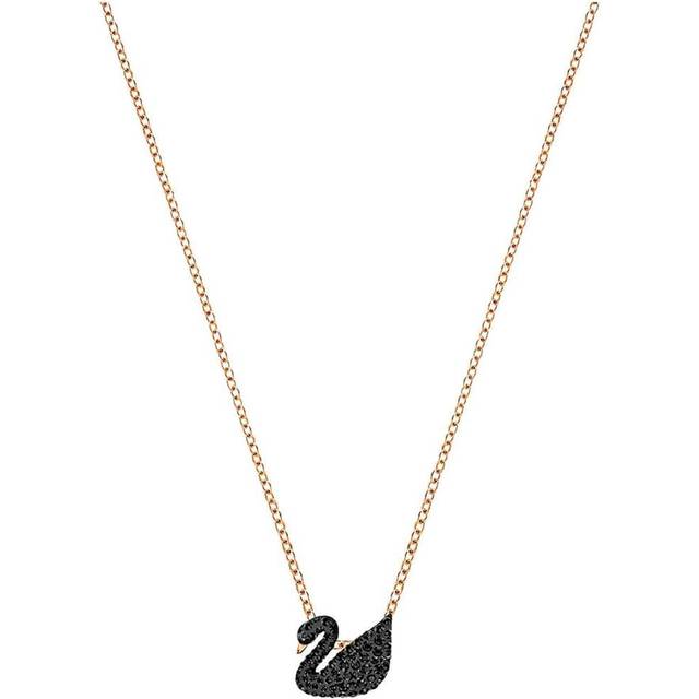 Swan pendant, Swan, Small, Black, Rose gold-tone plated - OS