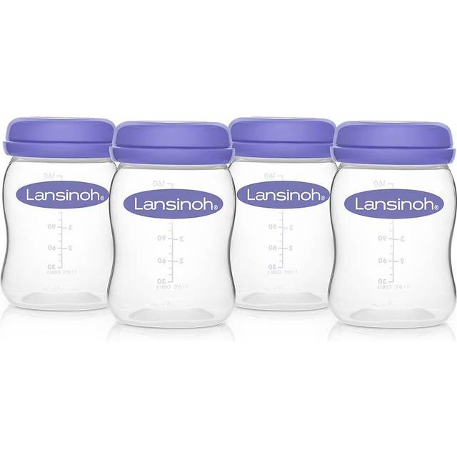 Lansinoh Breastmilk Storage Bottles Pack of 4 (160ml) fits NaturalWave teats, BPA & BPS free, Fridge or freezer storage, purple