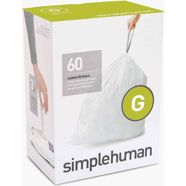 Simplehuman Code G Liners, Pack Of 60 Liners, 50% Recycled Custom Fit Bin Bags, 30L, White