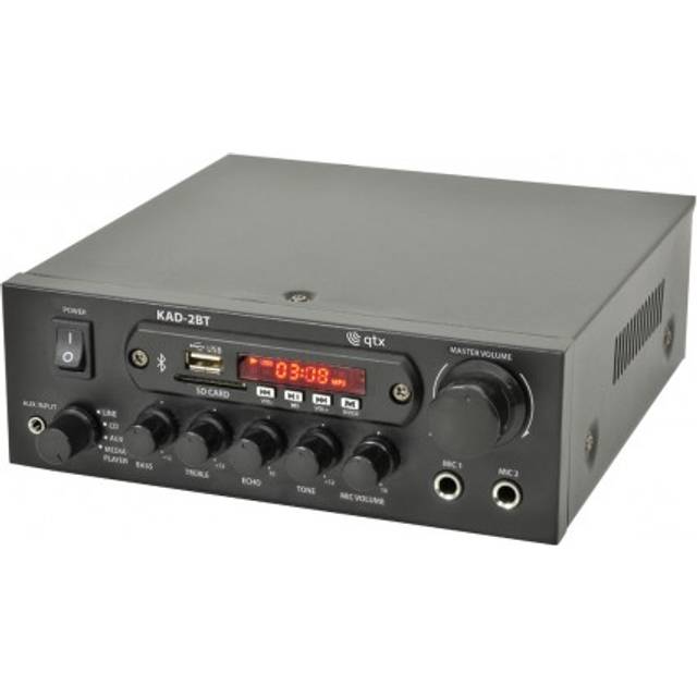 Qtx Bluetooth Hifi Stereo Amplifier 2 X 55w Fm Usb Aux Mic Desktop Mini Amp