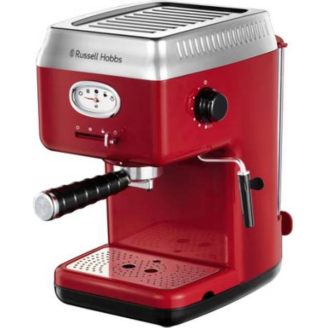 Russell Hobbs espressomaskin, 15 bar, 2 koppinsatser, 1.1 liters avtagbar vattentank, ångmunstycke för skummad mjölk, Retro 28250-56