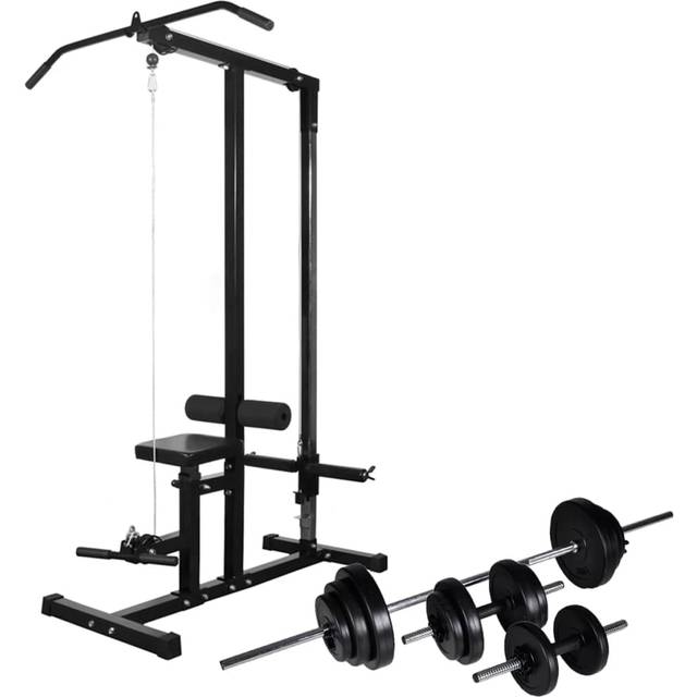 Vidaxl Power Tower With Barbell And Dumbbell Set 30.5 Kg