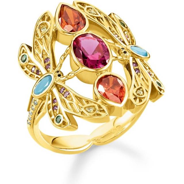 THOMAS SABO Gold Plated Multi-Stone Dragonfly Ring TR2228-471-7-54 - Multi-Coloured