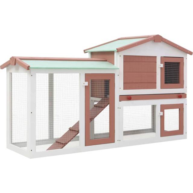 vidaXL Outdoor Large Rabbit Hutch Red and White Wood Outdoor Pet Animal Cage