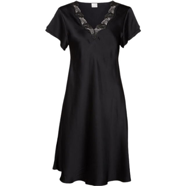 Lady Avenue Pure Silk Nightgown With Lace - Black - X-Large * Kampanj *