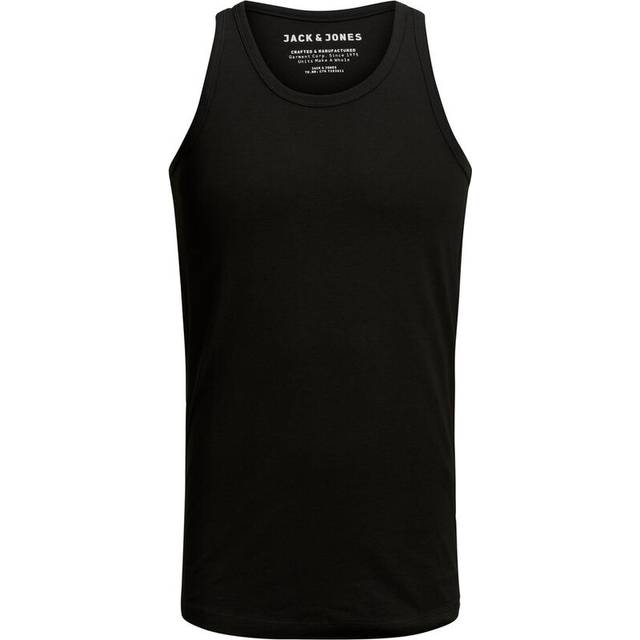 JACK & JONES herrlinne enfärgad rund hals linne, svart, M