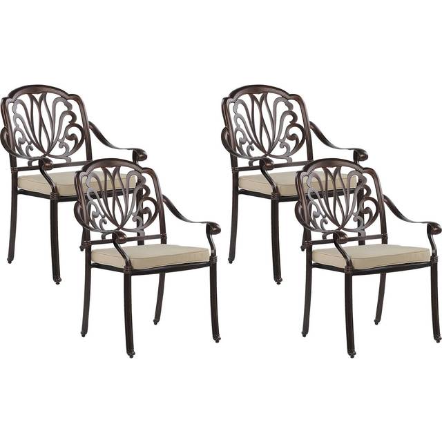 Set of 4 Garden Chairs with Cushions ANCONA Metal Dark Brown