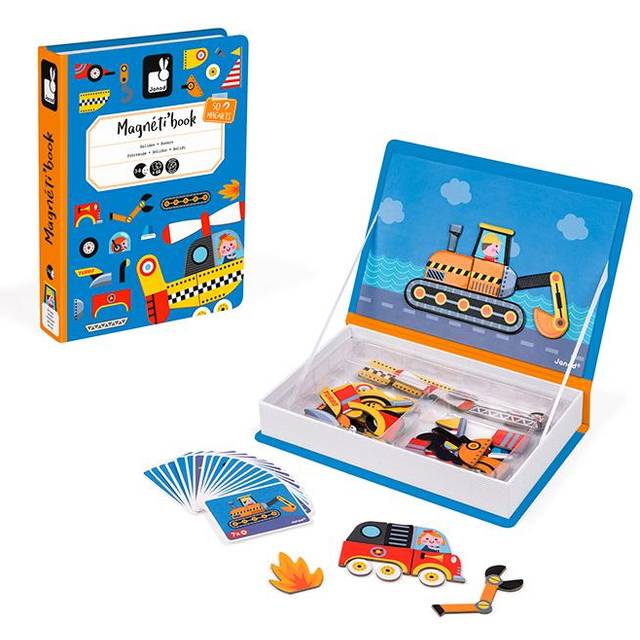 Janod - Magneti'Book of Racing Cars - Magnetic Educational Game, 50 Pieces - Fine Motor Skills and Imagination Learning - From 3 Years, J02715