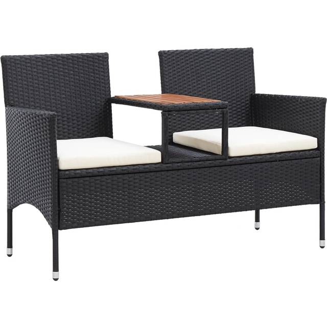 Trädgårdsbänk 2-sits med bord 143 cm konstrotting grå