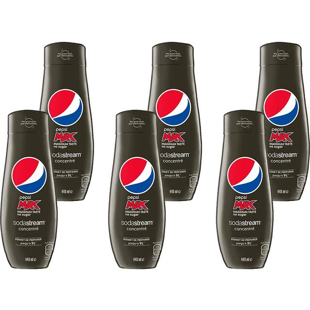 Sodastream - Uppsättning av 6 x Pepsi Max-koncentrat, sockerfri, 100 % originalsmak, med mätlock, 6 x 440 ml.