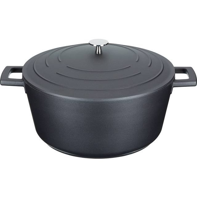MasterClass Non-Stick Cast Aluminum Round Casserole Dish with Lid - Dark Grey (5 L/28)