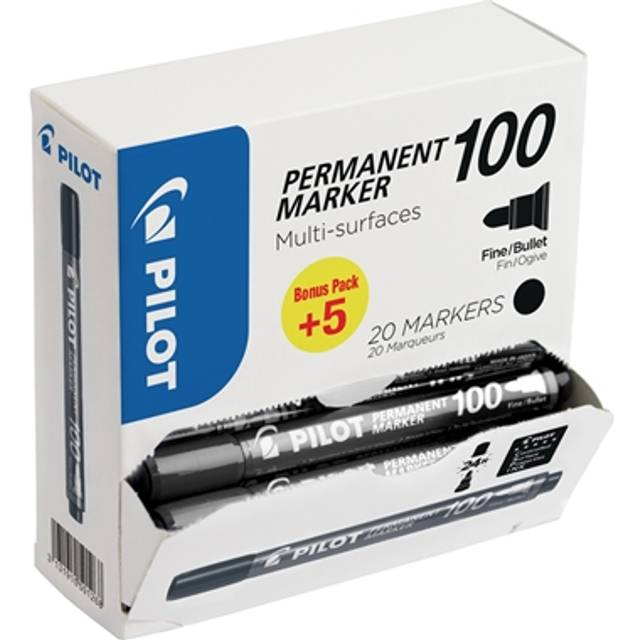Pilot 100 Permanent Marker Fine Bullet 1 mm Black Non Refillable Pack of 20