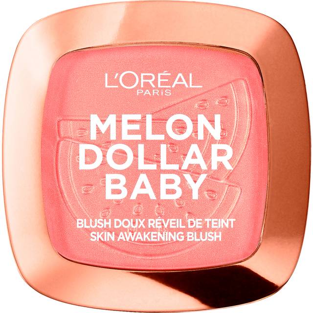 L'Oreal Paris Blush Of Paradise Melon Dollar Baby, ett kompakt puderrouge i en rosa nyans, spegel och borste ingår, doftande, byggbar formel