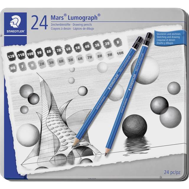 Mars Lumograph 100-G24 Metal Box 24 Assorted Graphite Pencils