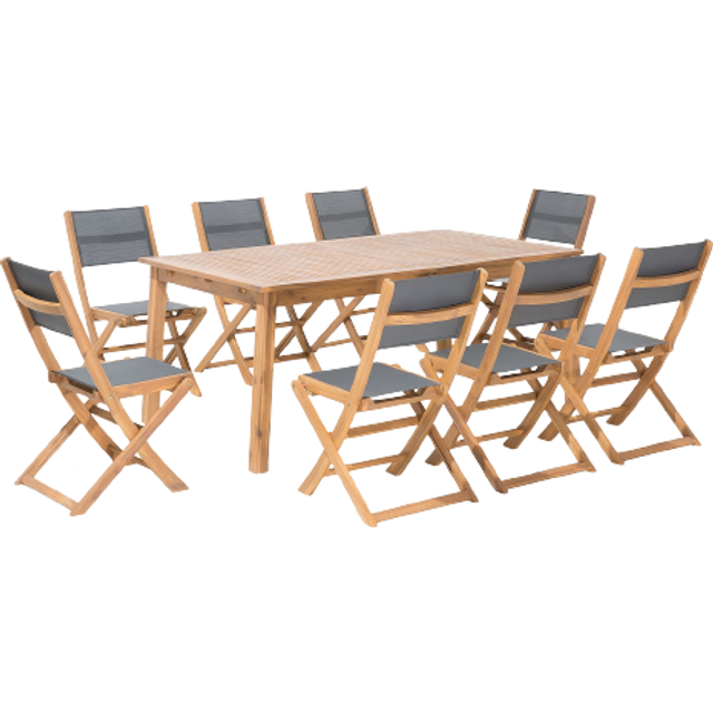 Beliani Garden Dining Set 8 Seater Cesana Acacia Wood Light Brown, Grey