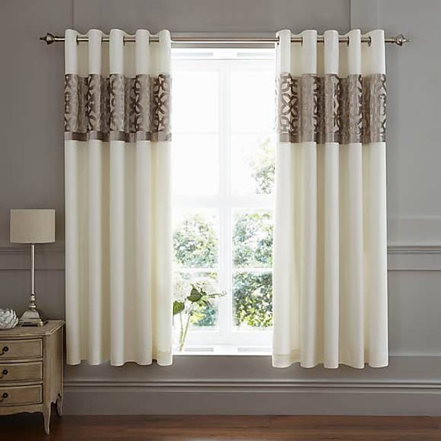 Catherine Lansfield Lattice Cut Velvet 66x72 Inch Lined Eyelet Curtains Two Panels Natural 168cm W X 183cm H